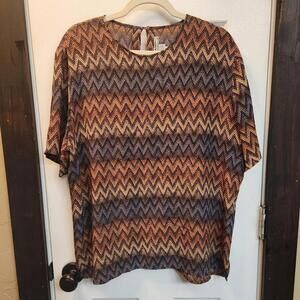 VTG Nora noh Women's Zigzag Pattern 100% Silk Blouse -XL